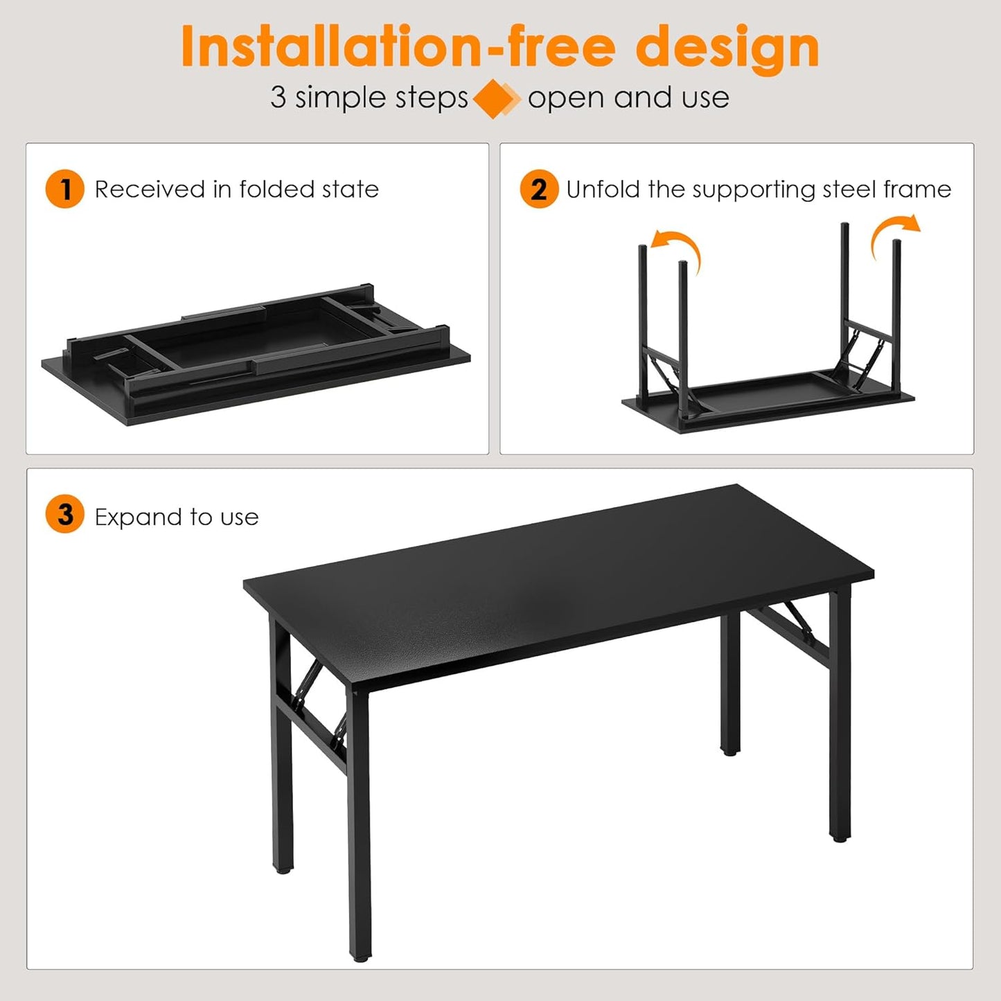 Need Computer Desk Office Desk 47 inches Folding Table with BIFMA Certification Computer Table Workstation No Install Needed, Black Brown