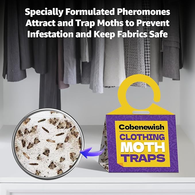 Clothing Moth Traps 12 Pack + 2 Moth Traps for Clothes with Pheromone Attractant Odorless Sticky Glue Trap for Closet Carpets Odor-Free & Natural (14)