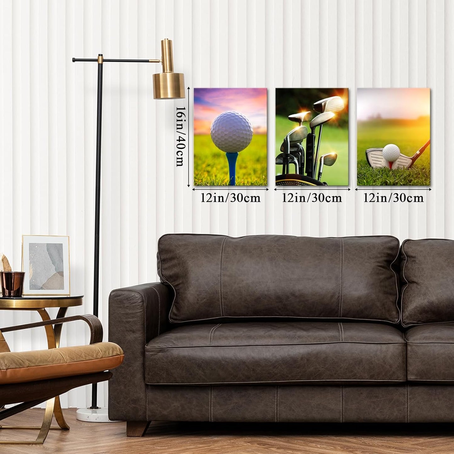 LyerArtork 3 Piece Golf Wall Art Canvas Prints Golf Ball Course Sunset Landscape Pictures Sports Artwork Wall Decor for Gym Club Office Bedroom Living Room Ready to Hang 12x16inchx3