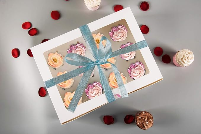 YunKo 15 Pack Dozen Cupcake Boxes White Cupcake Containers with Window Fit 12 Cupcakes or Muffins