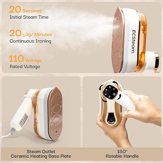 Steamer for Clothes & Iron 2 in 1, Portable Clothes Steamer Handheld & Travel Steam Iron for Clothes, 1200W 20s Fast Heat-Up, Foldable Design, 180ml Tank, 23 Min Steam, 120V Wrinkle Remover