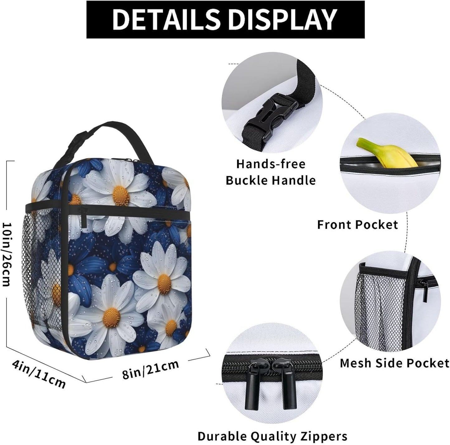 Daisy Insulated Lunch Box for Women Men Daisy Lunch Bag for Travel,or Fishing Polyester Daisy Lunch Box