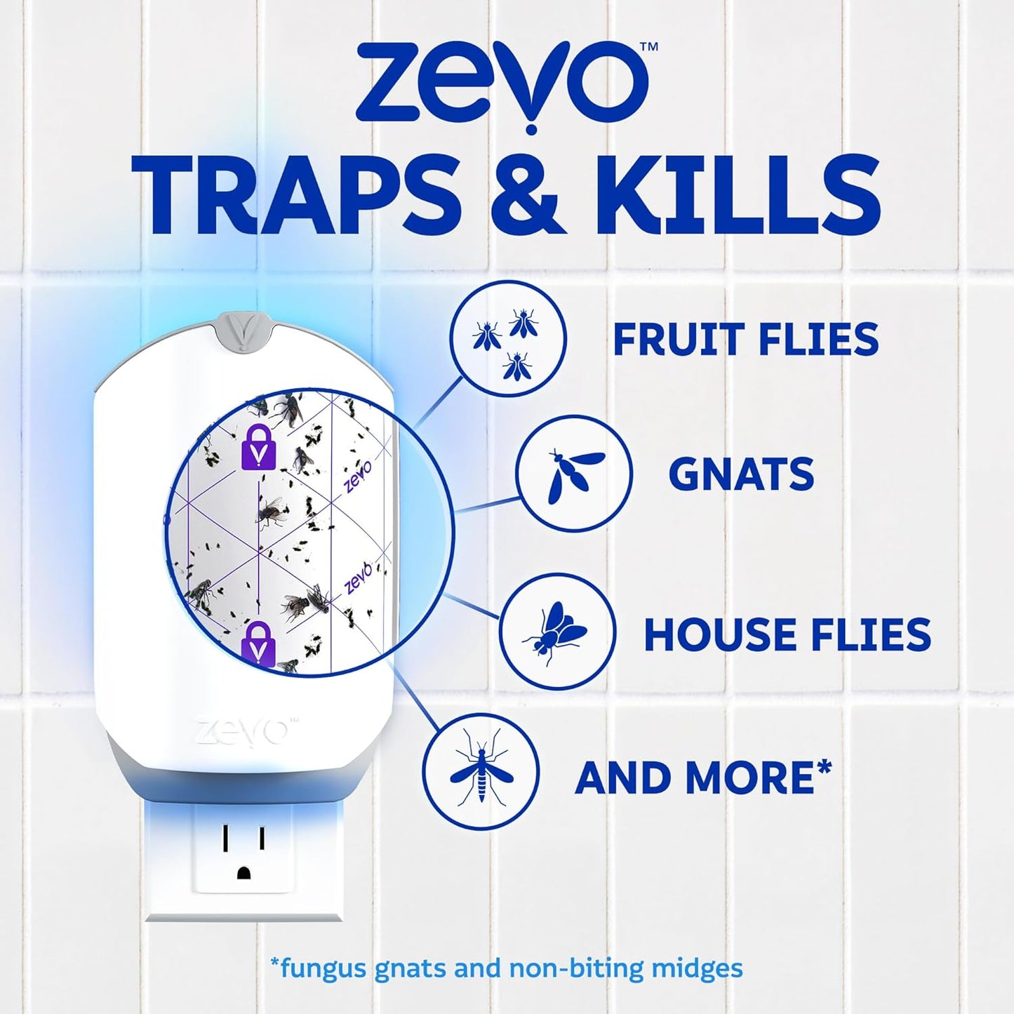 Zevo Flying Insect Trap Official Refill Cartridges - Fits Both Zevo Trap & MAX Indoor Fly Trap - Authentic Trap+Lock Technology to Catch Gnats, House & Fruit Flys (4 Official Refill Cartridges)