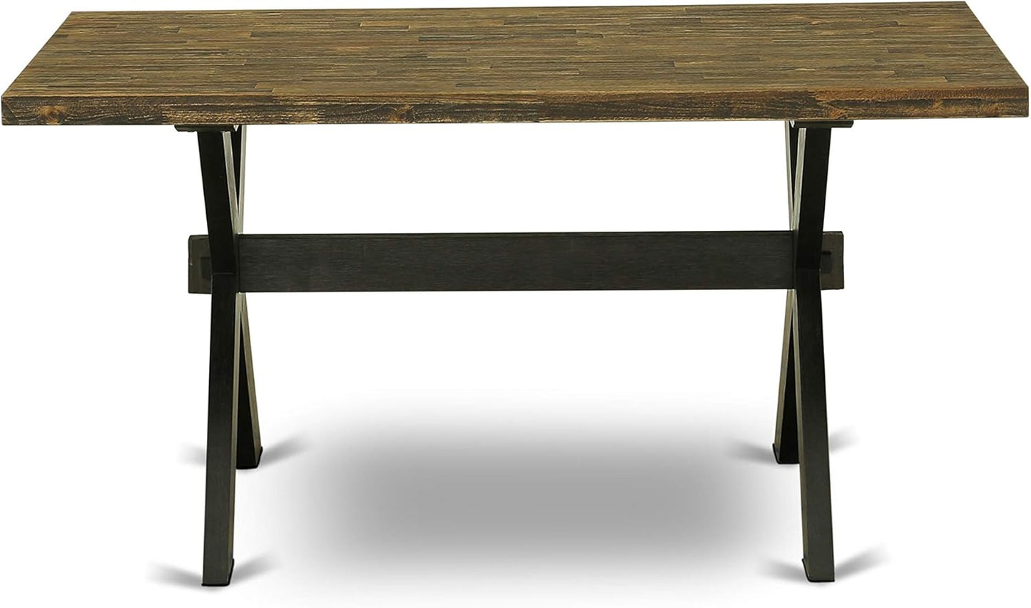 East West Furniture X677FL624-7 7 Piece Modern Dining Table Set Consist of a Rectangle Wooden Table with X-Legs and 6 Black Linen Fabric Parson Dining Chairs, 40x72 Inch, Multi-Color