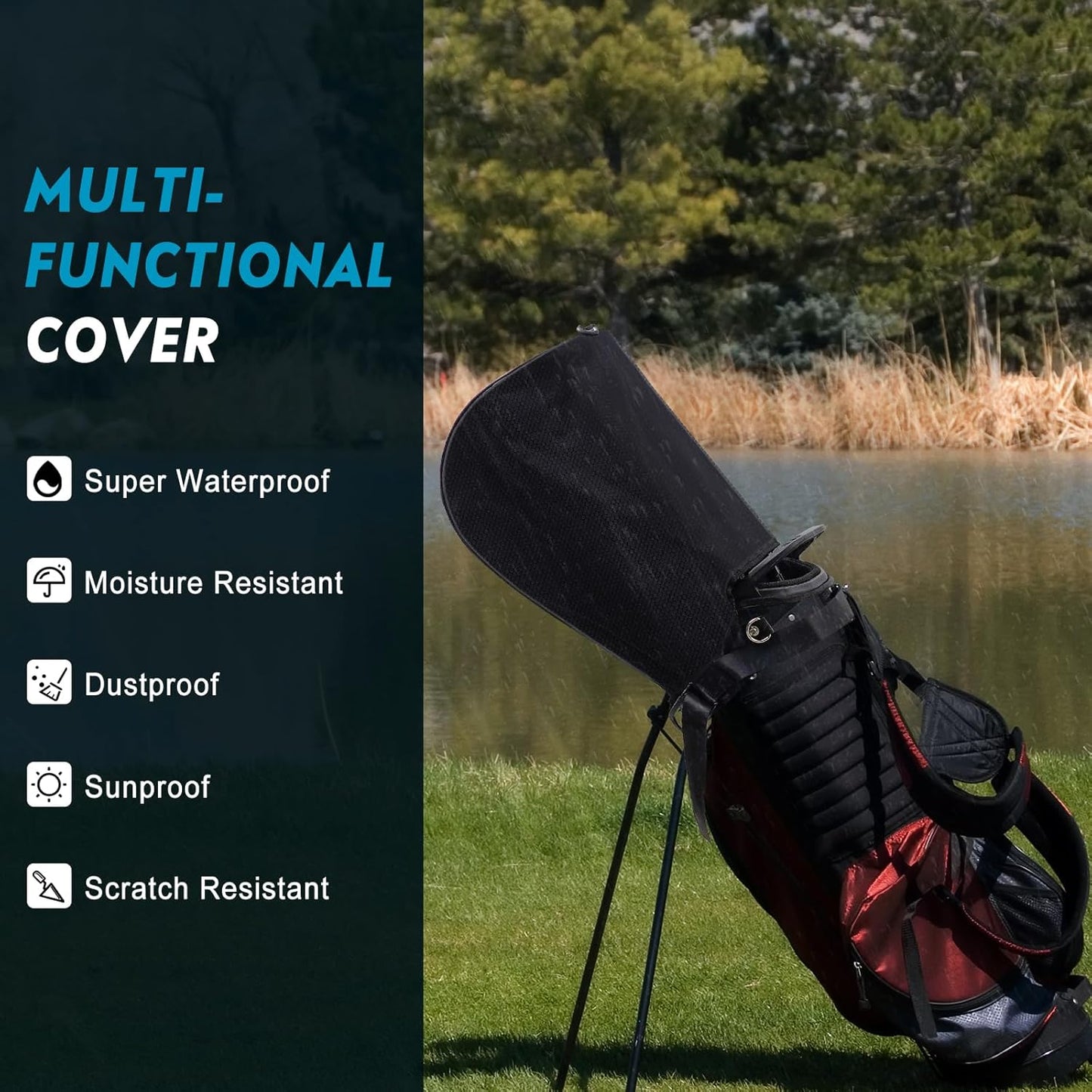 Golf Bag Rain Cover, Golf Club Protector, Waterproof Rain and Dust Covers, Easy Access Adjustable Golf Bag Rain Hood Cover, Anti Sunburn,Garage Storage