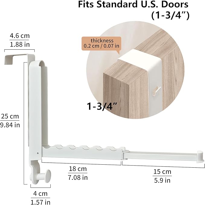 Over The Door Hooks Hanger Fit Door up to 1 3/4" Optimal 1pc,Over The Door Hanger with Retractable Rod,Foldable Over The Door Drying Rack for Laundry Bathroom Bedroom (Milky White, 1 Pack)