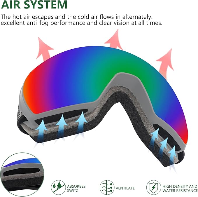 OULAIQI OTG Ski Goggles UV400 Anti-Fog Snowboard Glasses for Men Women Youth- Perfect for Skiing, Snowboarding,Winter Sports