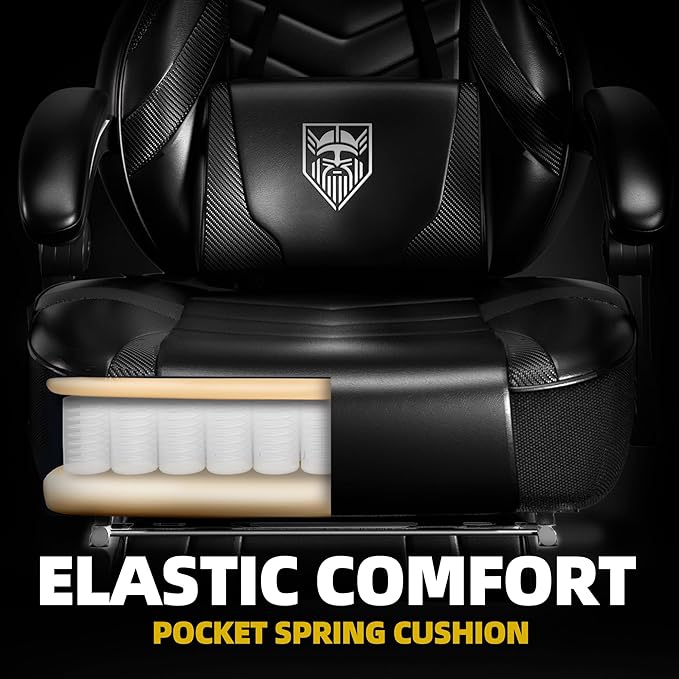 Vonesse Gaming Chair, Big and Tall Office Chair with Footrest and Massage, Gaming Chairs for Adults with Lumbar Support, Ergonomic High Back Computer Desk Chair with Pocket Spring Cushion (Black)