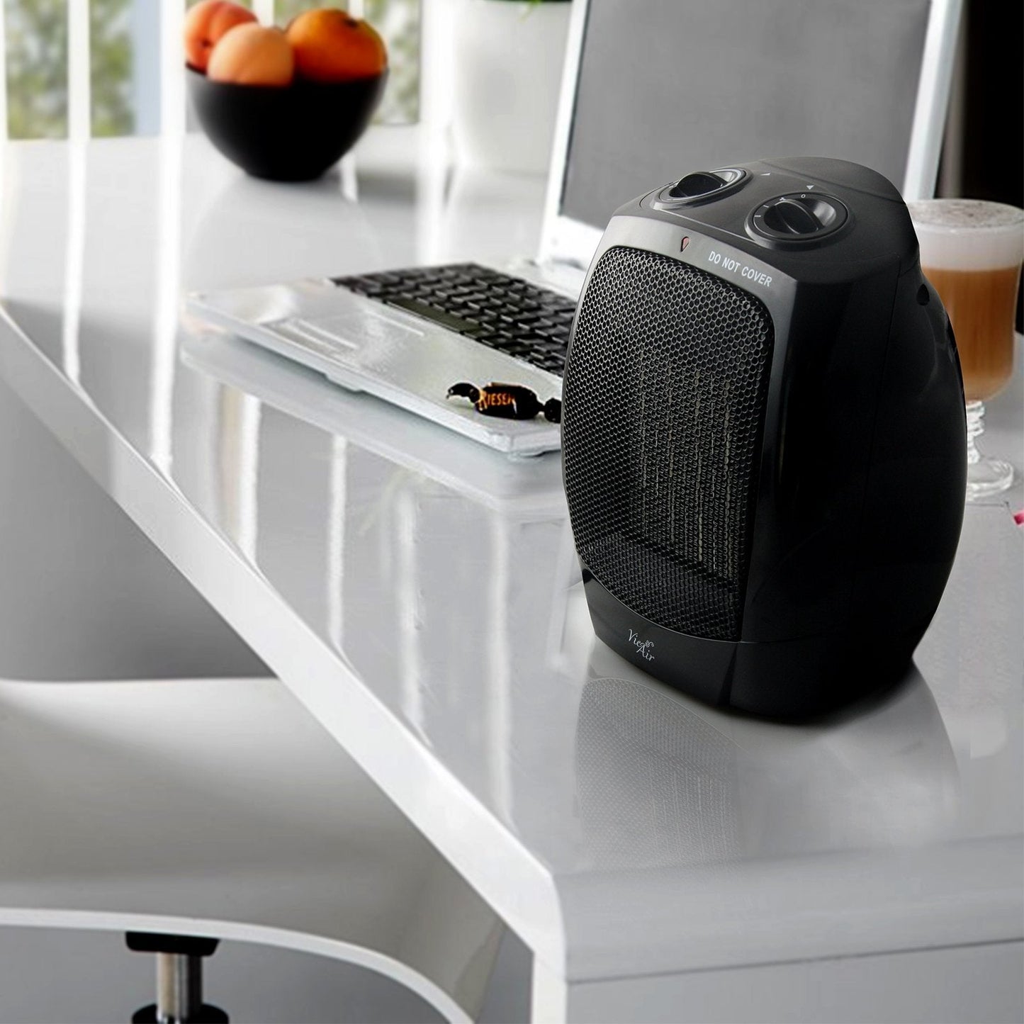 Vie Air Portable 3-Settings Ceramic Heater With Adjustable Thermostat, 1500W, Black