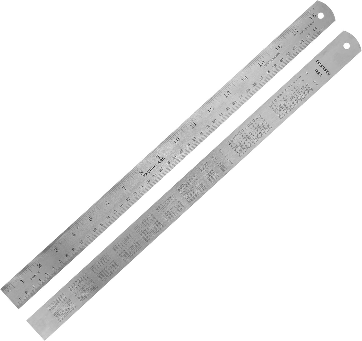 Pacific Arc 18 Inch Stainless Steel Ruler with Inch/Metric Conversion Table