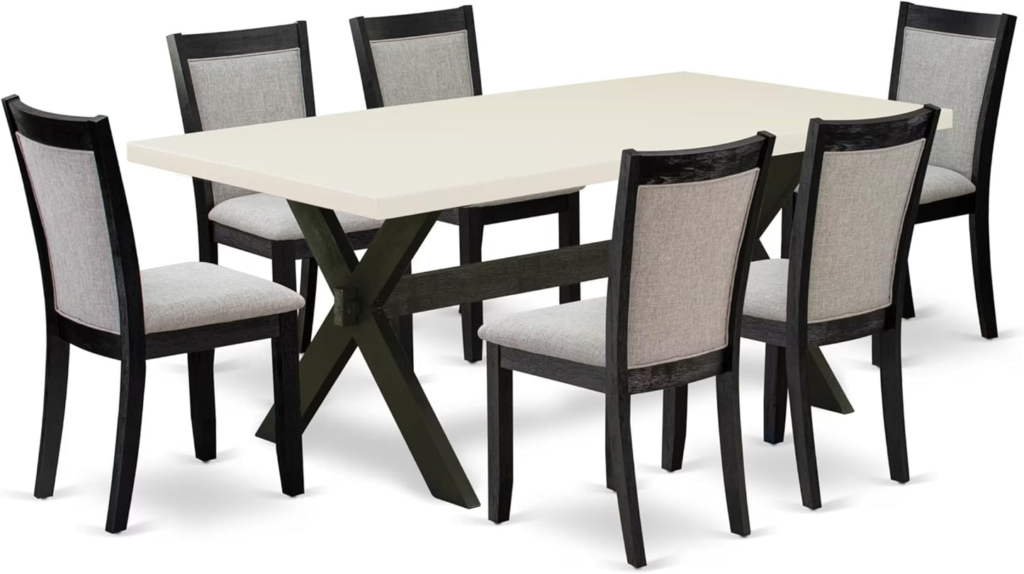 East West Furniture X627MZ606-7 7 Piece Kitchen Table Set Consist of a Rectangle Dining Table with X-Legs and 6 Shitake Linen Fabric Parsons Dining Chairs, 40x72 Inch, Multi-Color