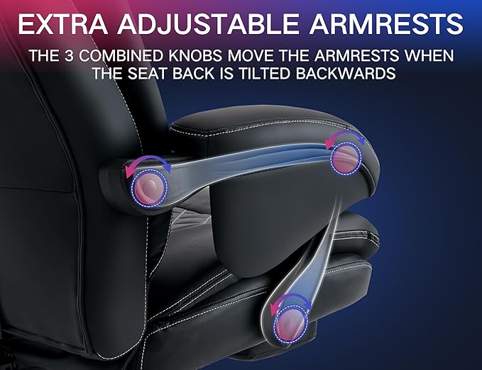 Big and Tall Gaming Chair 400lbs Heavy Duty Office Chair with Foot Rest & Lumbar Support, Ergonomic Wide Comfy Seated Cushion for for Gaming Room,Office Room, Black