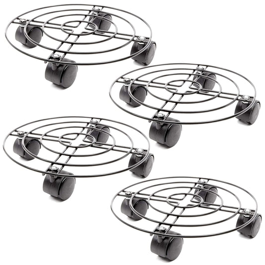 Bright Creations Plant Stand with Wheels - 10.6 in Diameter, Black, Pack of 4, Modern - Metal Rolling Plant Stand Base with 360-Degree Rotation & Locking Casters for Indoor & Outdoor Planter Pots