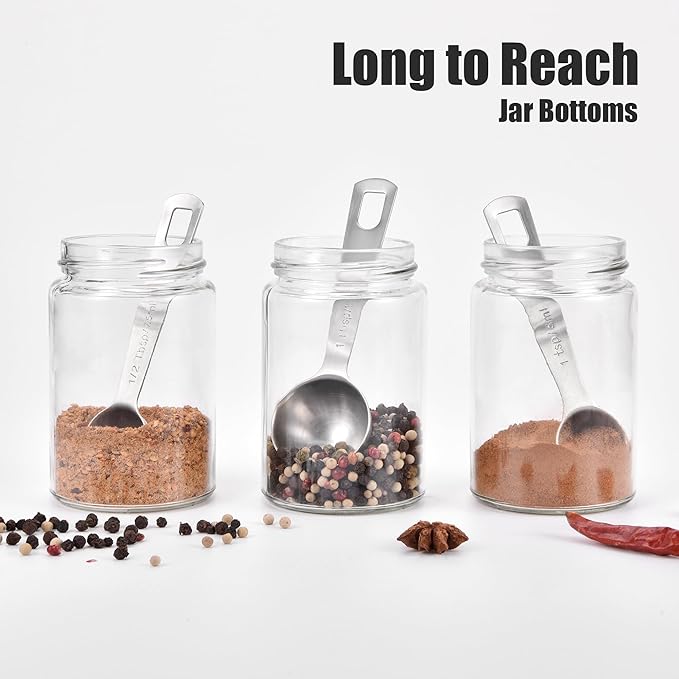 Doosu Measuring Spoons Set of 7-18/8 Stainless Steel Heavy Duty Teaspoons Tablespoons with Engraved Metric & US Measurements, Metal Measure Spoon for Dry and Liquid Ingredients, Dishwasher Safe