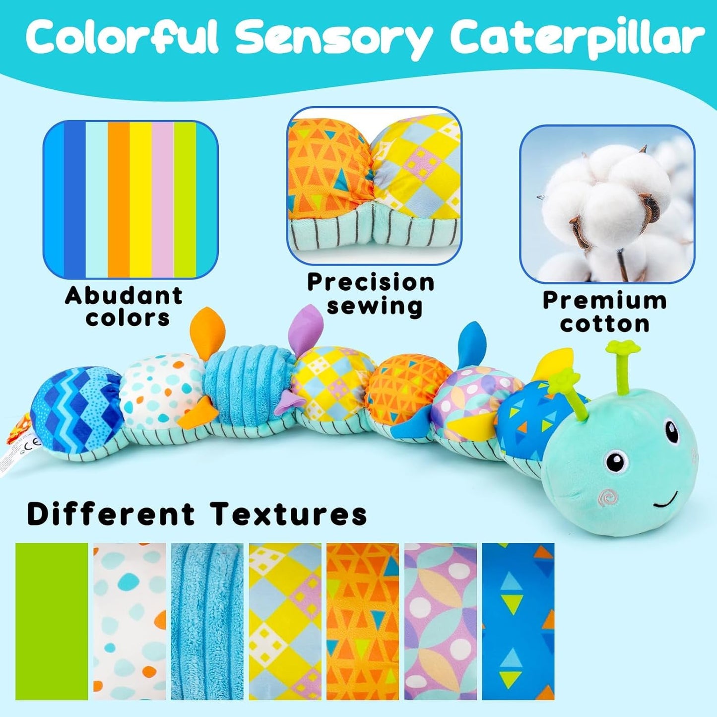 Baby Tummy Time Toys 0-6 Month Musical Stuffed Animal Plush Caterpillar Toy for Infant 6-12 Month Teething Sensory Toy with Crinkle Rattle Babies 0-3-6 Month Newborn Boy Girl Birthday
