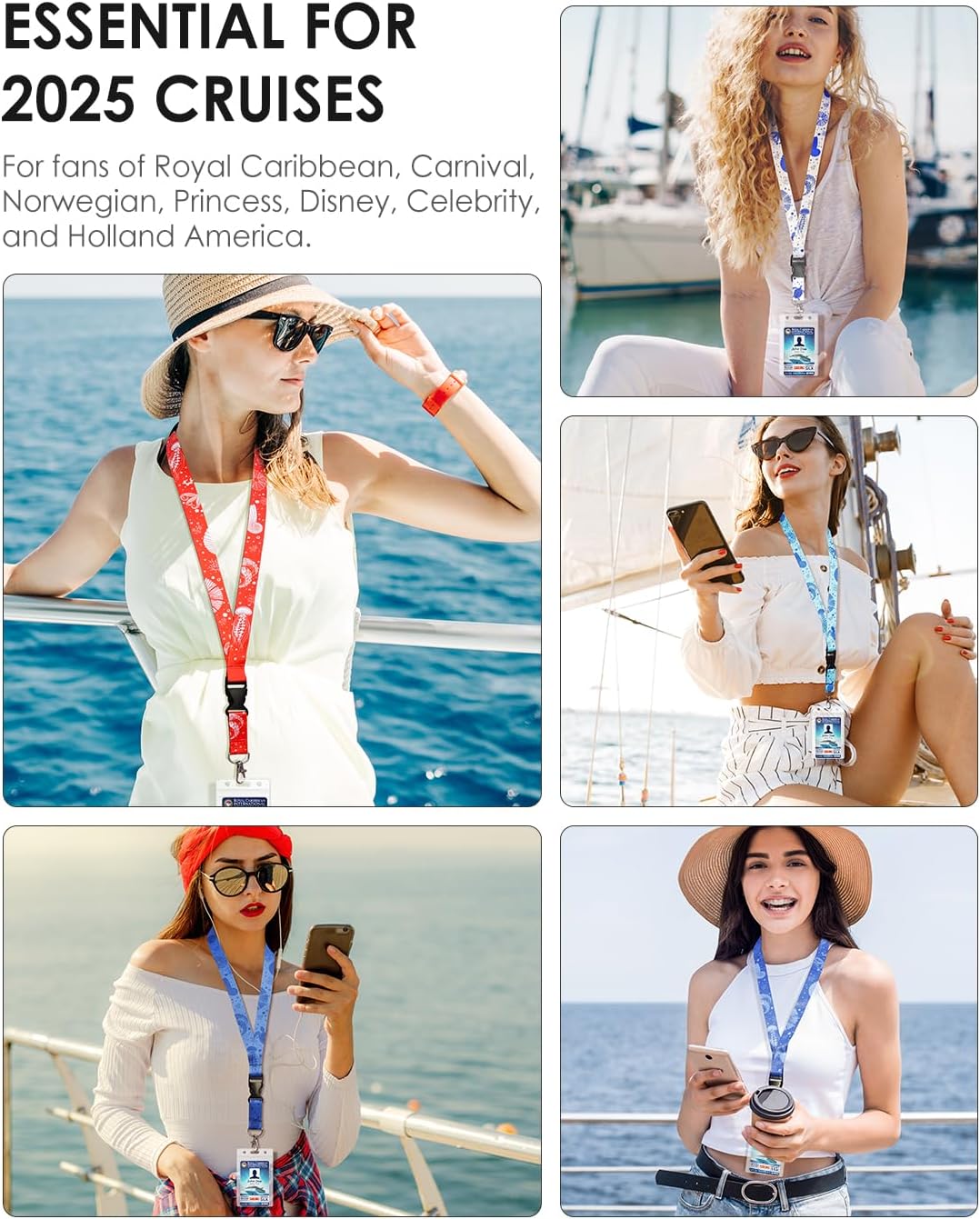 5 Pack Cruise Lanyards with Ocean Creature Design, Cruise Ship Lanyards with Waterproof ID Badge Holders for All Cruise Lines 2025, White