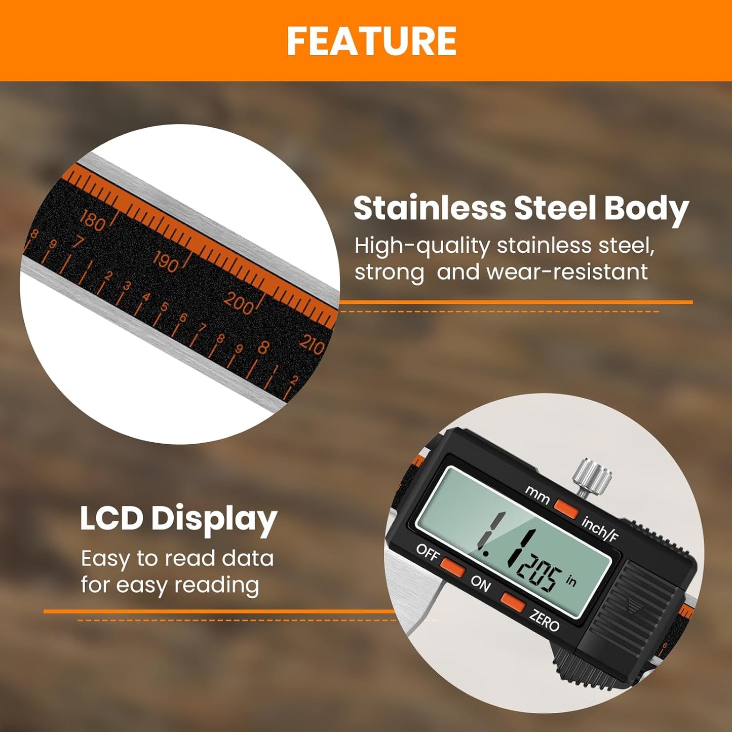 HARDELL Digital Caliper 12 Inch, Stainless Steel Caliper Measuring Tool with Large LCD Screen, Auto-Off Feature, Inch/Millimeter, Electronic Vernier Caliper for DIY, Jewelry, Parts, 3D Printing