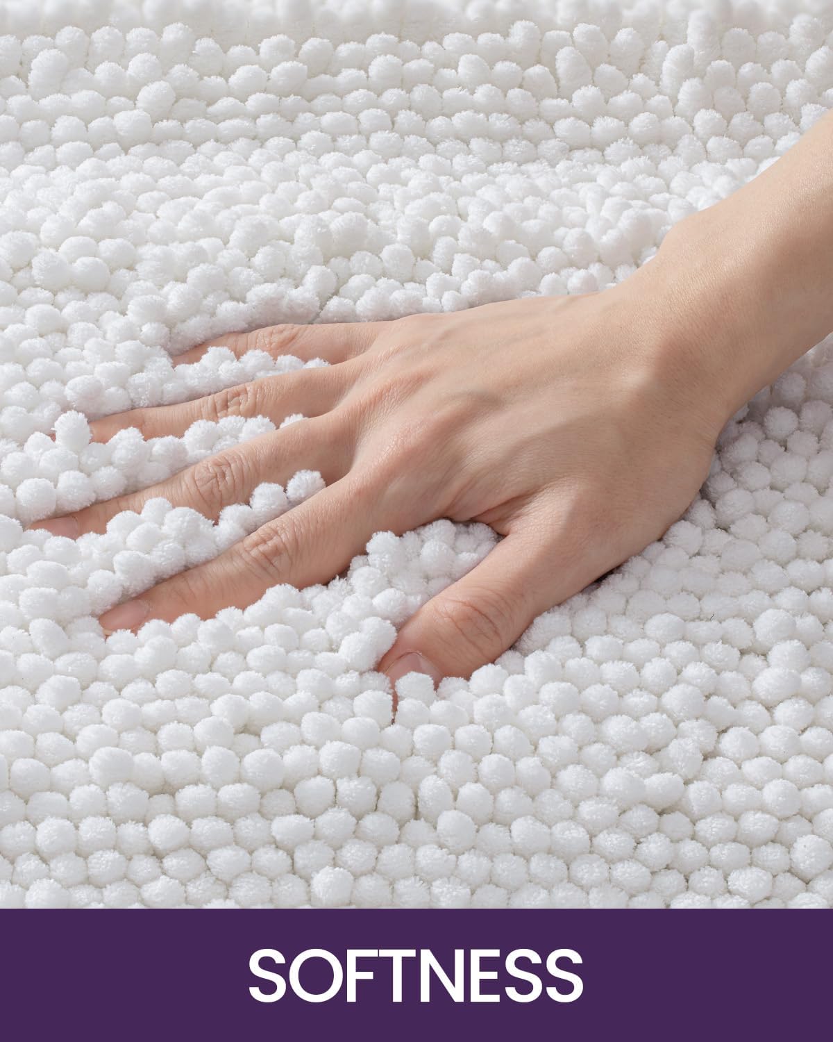 DEXI Bath Mats for Bathroom 24x43, Non Slip Washable Bathroom Rug, Thick Soft Chenille Absorbent Bathmat for Shower Floor, Fluffy Shaggy Carpet for Tub, White