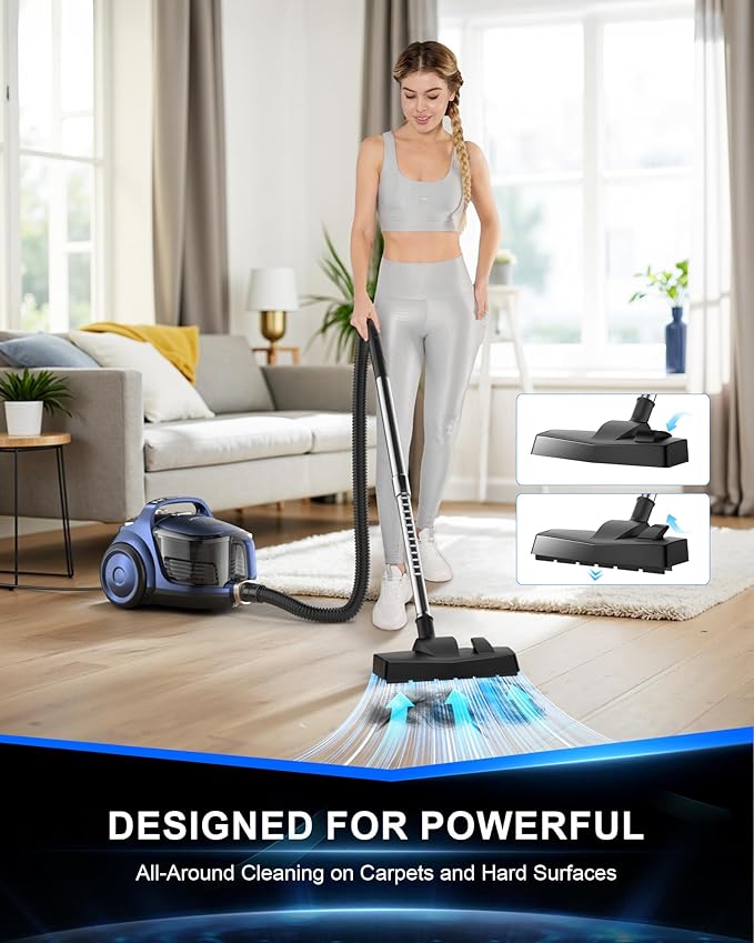 Bagless Canister Vacuum Cleaner,1600W Powerful High-Suction Bagless Canister Vac with 4.5QT Dust Cup,Pop-N-Go Brush,HEPA Filter,Dual Motors&4 Cleaning Tools,Perfect for Low-Pile Carpets&Hard Floors