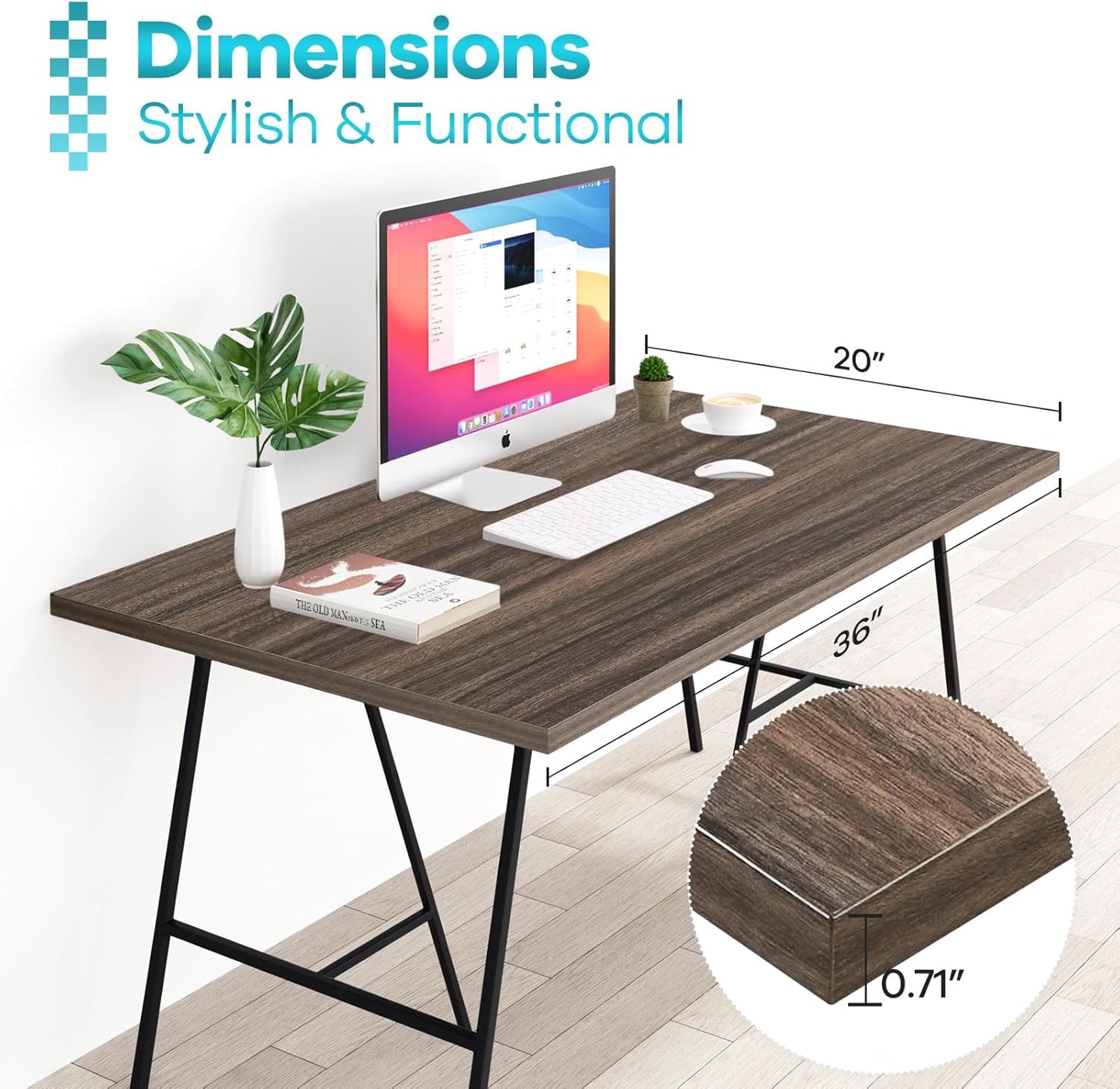 Kaboon Universal Tabletop 36"x20", Solid One-Piece Melamine Table Top, Double L Floating Desk DIY, Home and Office,Eucalyptus