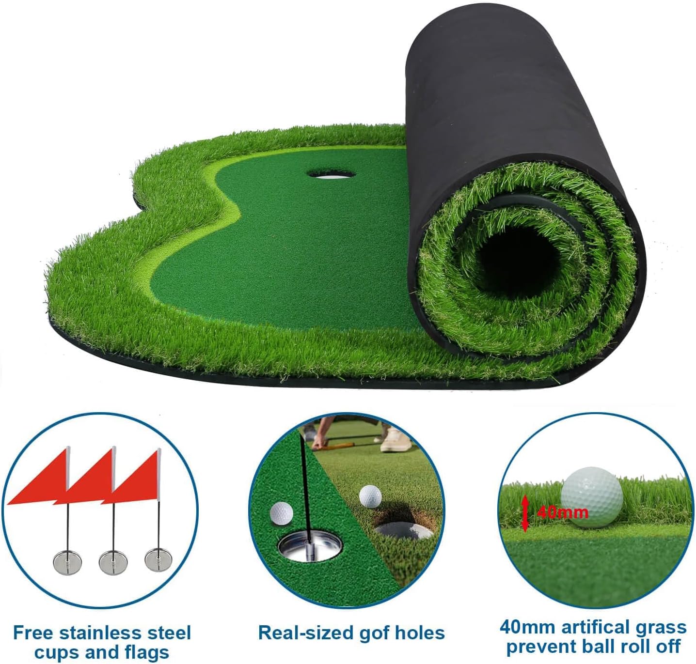 Golf Putting Green/Mat-Golf Training Mat- Professional Golf Practice Mat- Green Long Challenging Putter for Indoor/Outdoor