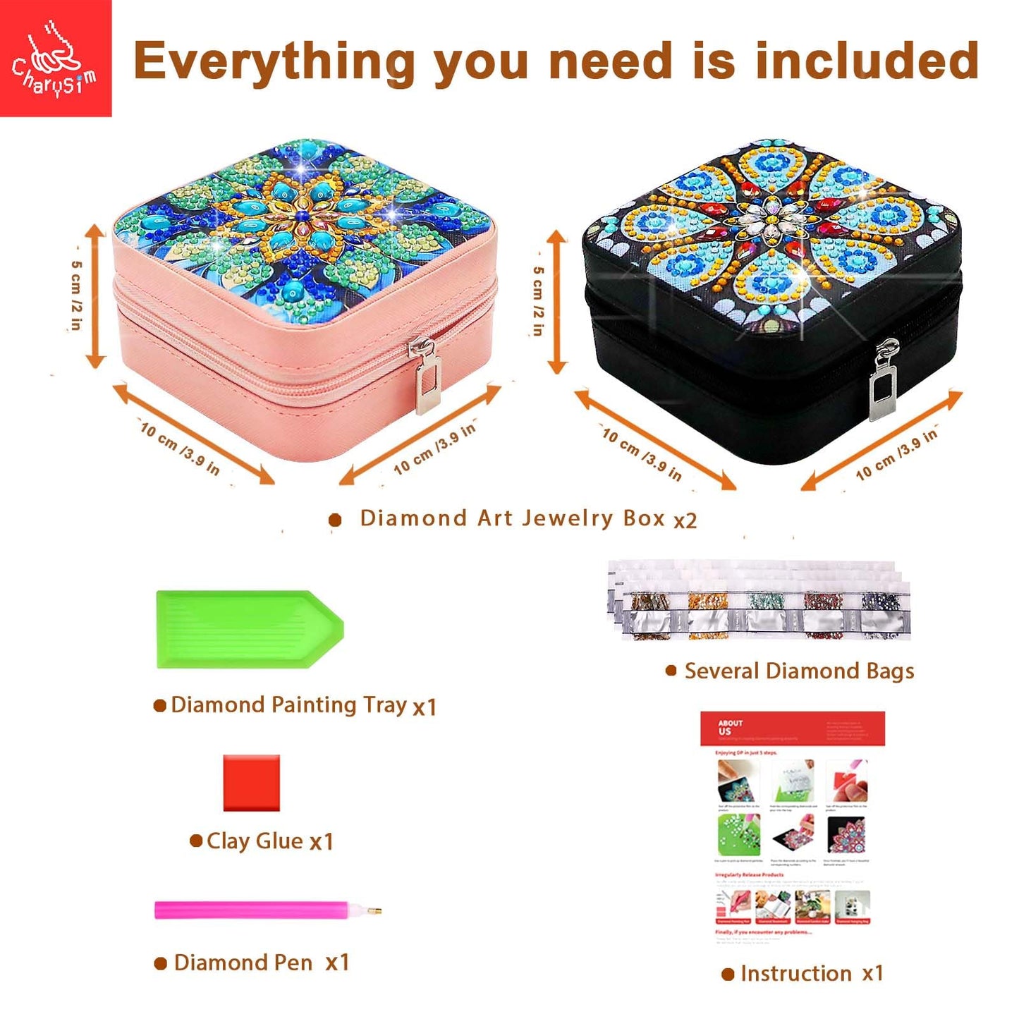 CharySim 2 PC Diamond Art Jewelry Boxes Kits for Adults Diamond Gem Art Kit Paint by Dots Crafts Kits for Birthday Gift Women Relaxing Craft Kit Calming Gift DIY Bedazzling Art (Mandral)