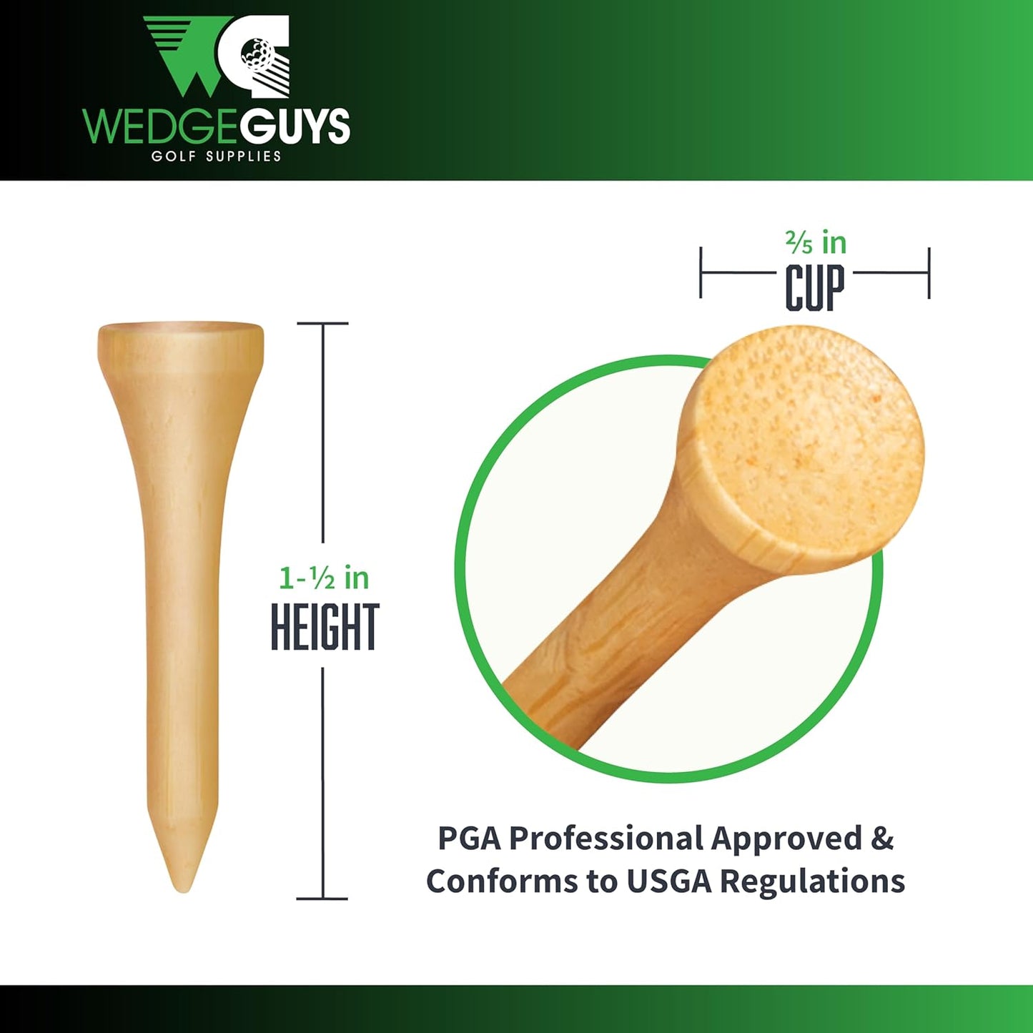 Wedge Guys Bamboo Golf Tees 1-1/2" | 100 pcs. | Extra Durable & Stronger Than Wood Tees | Biodegradable & Less Friction | PGA Professional Approved, Golf Tees Bulk Bag