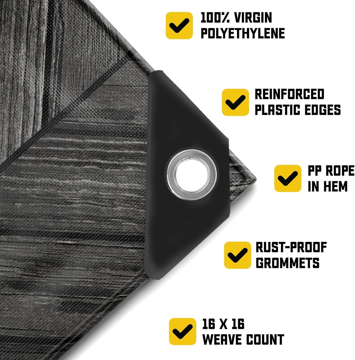 Core Tarps Extreme Heavy Duty 20 Mil Tarp Cover, Waterproof, UV Resistant, Rip and Tear Proof, Poly Tarpaulin with Reinforced Edges for Roof, Camping, Patio, Pool, Boat (Grey Wood/Black 9′ X 12′)
