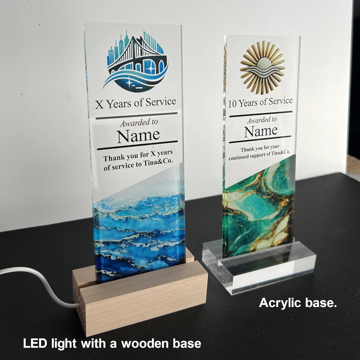 Tina&Co Personalized Corporate Trophy - Customizable Acrylic & Glass Award, for Company Anniversary, Employee Appreciation, Awards Ceremony with Logo 8"x2.5"x0.8"