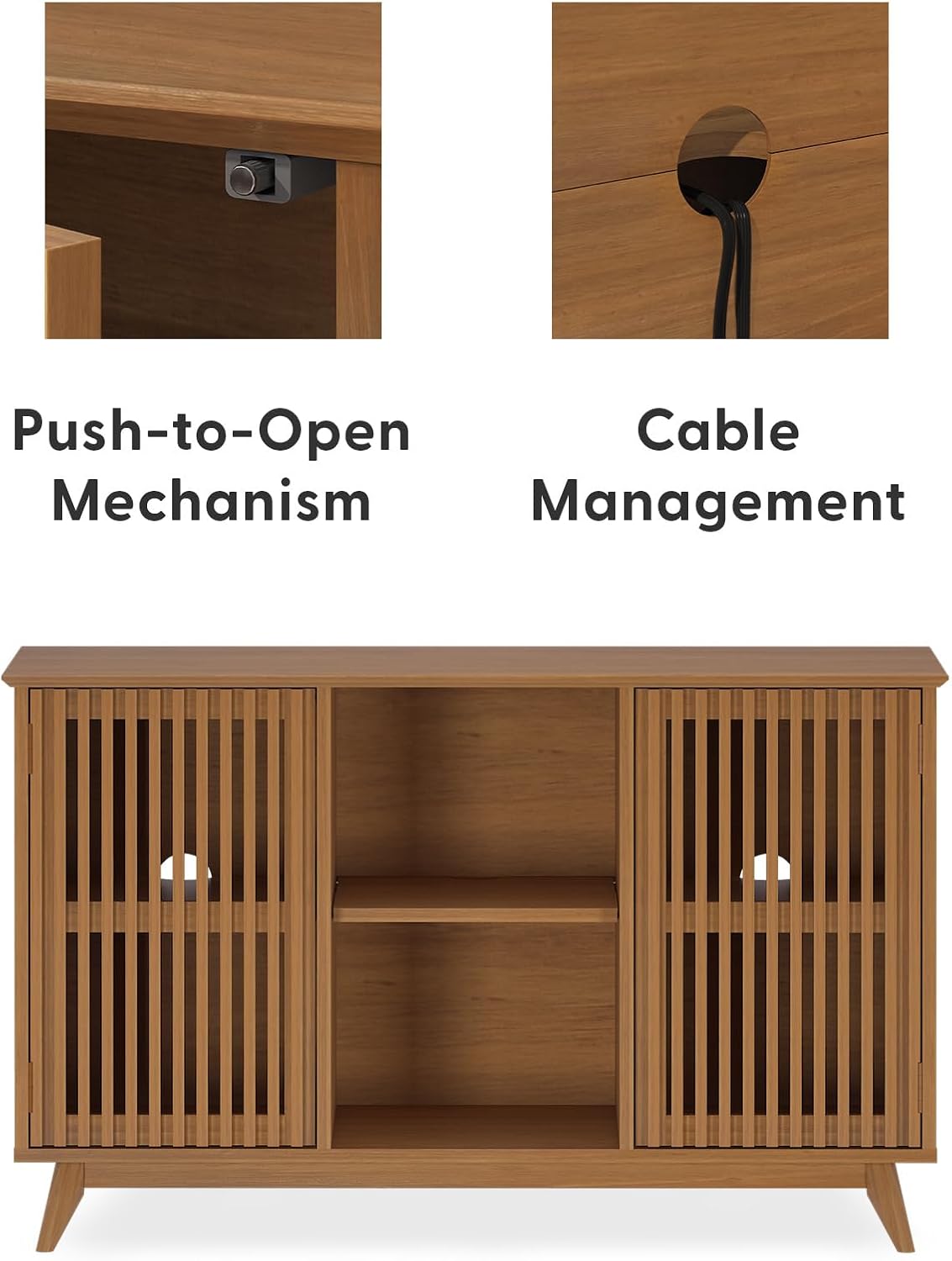 Plank+Beam Mid-Century Modern Wood TV Stand, Solid Wood Entertainment Console with Storage, 49" L x 16" W x 30" H, Pecan