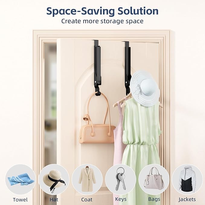 2 Pack Over The Door Hanger Foldable Heavy Duty Over The Door Hooks Hanger,Over The Door Drying Rack for Laundry, Rust-Resistant Over The Door Clothes Hanger, Over Door Hook for Hanging Clothes,Black