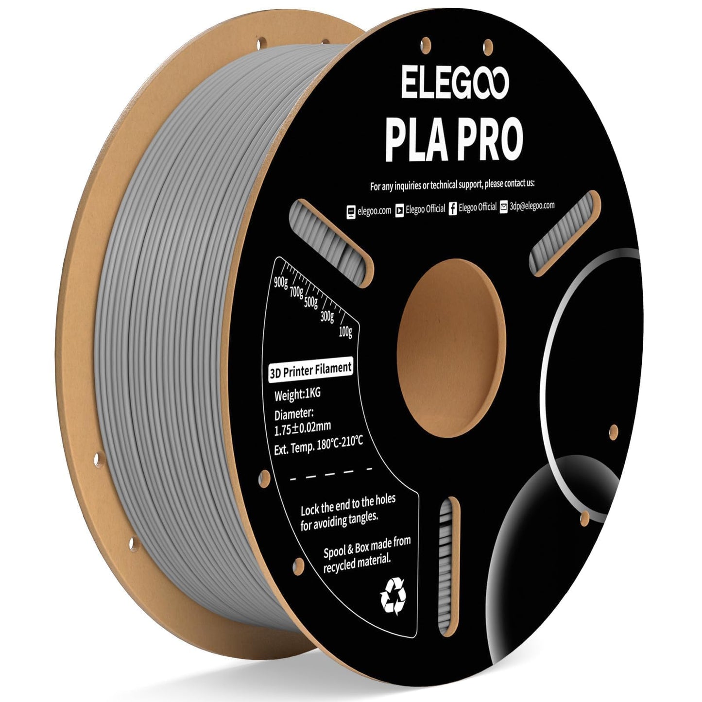 ELEGOO PLA PRO Filament 1.75mm Gray 1KG, 30-250mm/s Printing Speed Improved Rigidity 3D Printer Filament Dimensional Accuracy +/