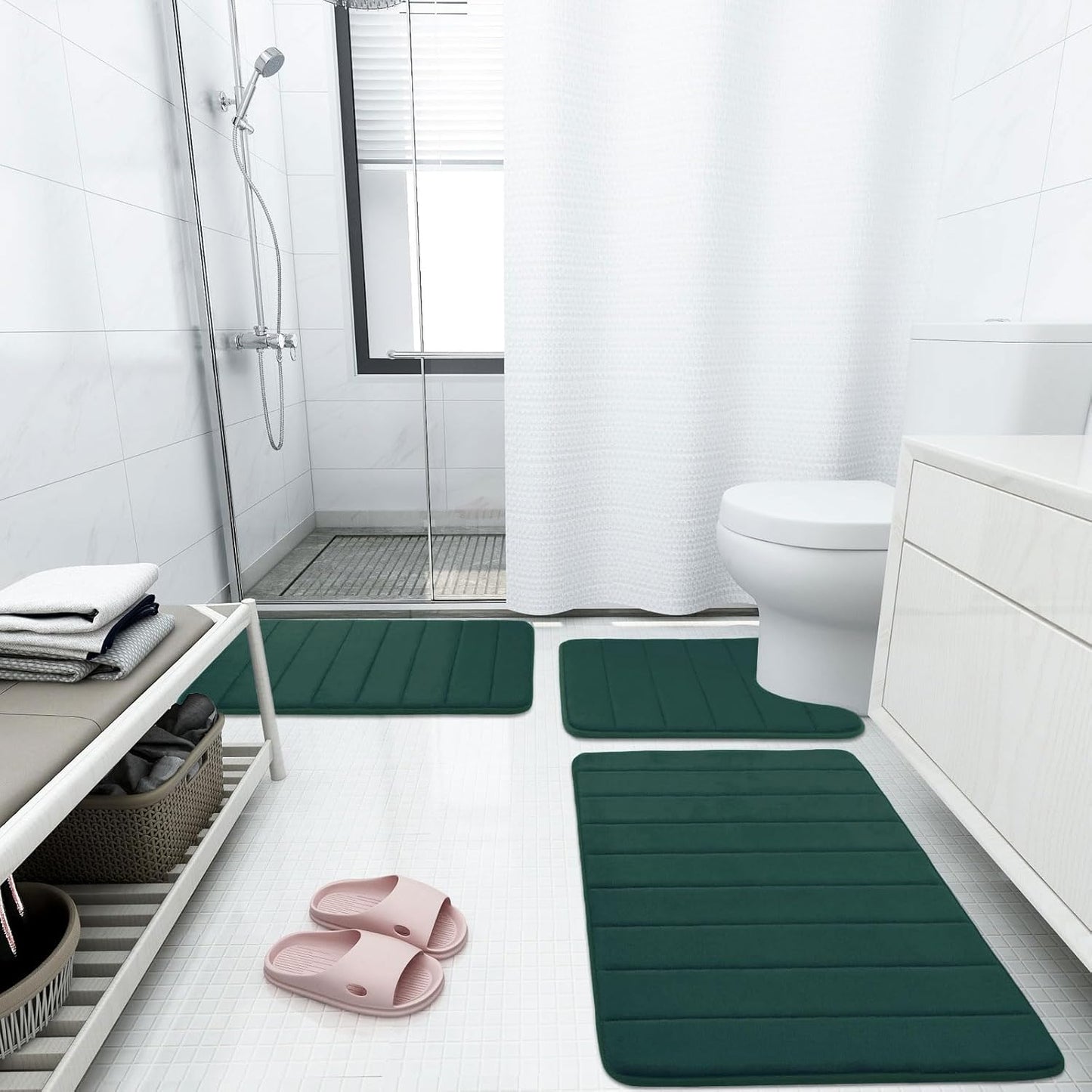 Buganda Memory Foam Bath Mat, 35.4" x 24", Ultra Soft and Non-Slip Bathroom Rugs, Water Absorbent and Machine Washable Bath Rug Runner for Bathroom, Shower, and Tub, Dark Green