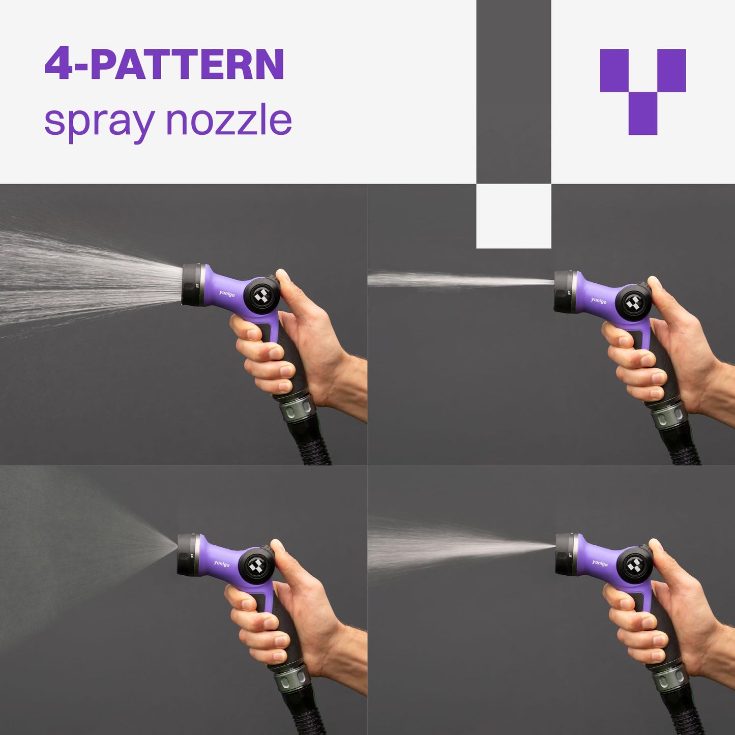 YUNIGO ESSENCE 5/8" 100ft Hybrid Purple Garden Hose – No-Kink Abrasion-Resistant with Durable Aluminum Fittings & Spray Nozzle, Ideal for Intensive Home & Garden Watering