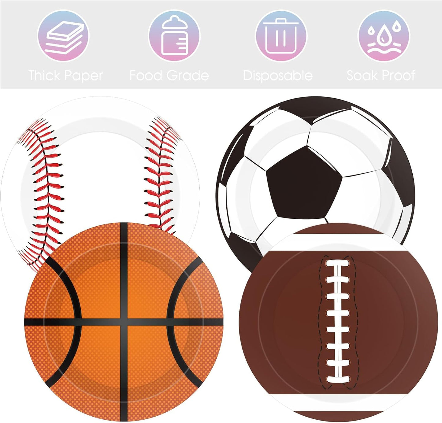 Sports Themed Party Decorations,40Pcs Sports Party Plates,7Inch - Baseball Football Soccer Basketball Round Paper Plate Sets,for Sports Themed Celebrations,Game day,Birthday Decorations for Boys
