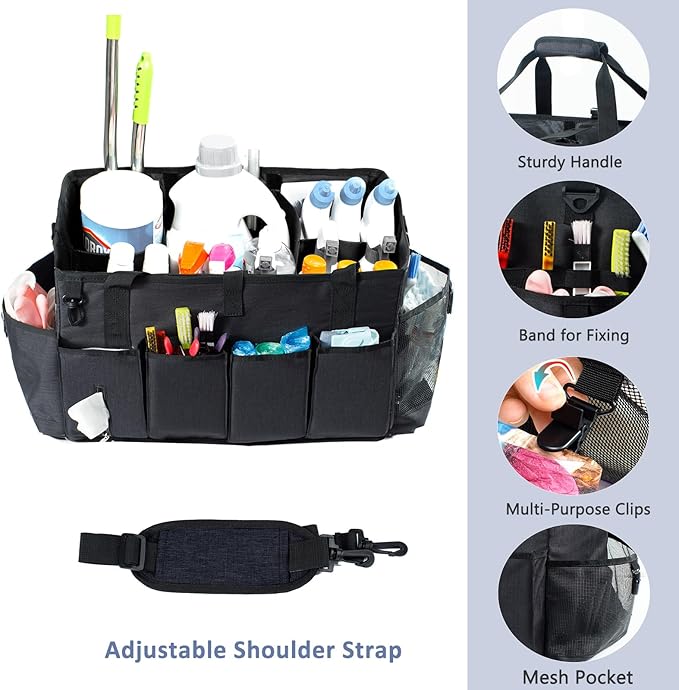 XL Professional Cleaning Caddy for Cleaning Suppliers, 17" Wearable Cleaing Bag for Housekeepers, Cleaning Organizer, Detailing Bag