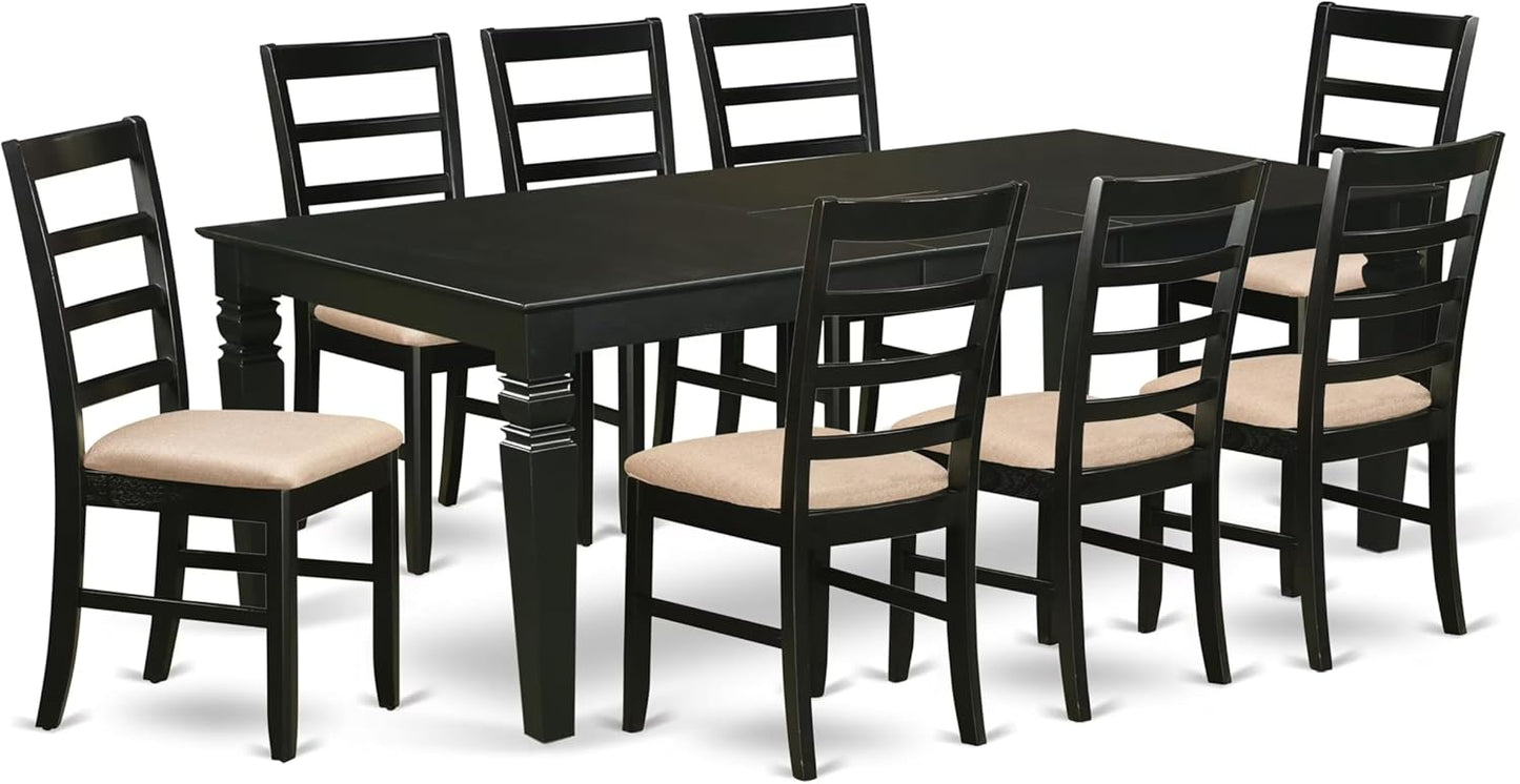 East West Furniture LGPF9-BLK-C 9 Piece Dining Set Includes a Rectangle Dining Table with Butterfly Leaf and 8 Linen Fabric Kitchen Room Chairs, 42x84 Inch, Black