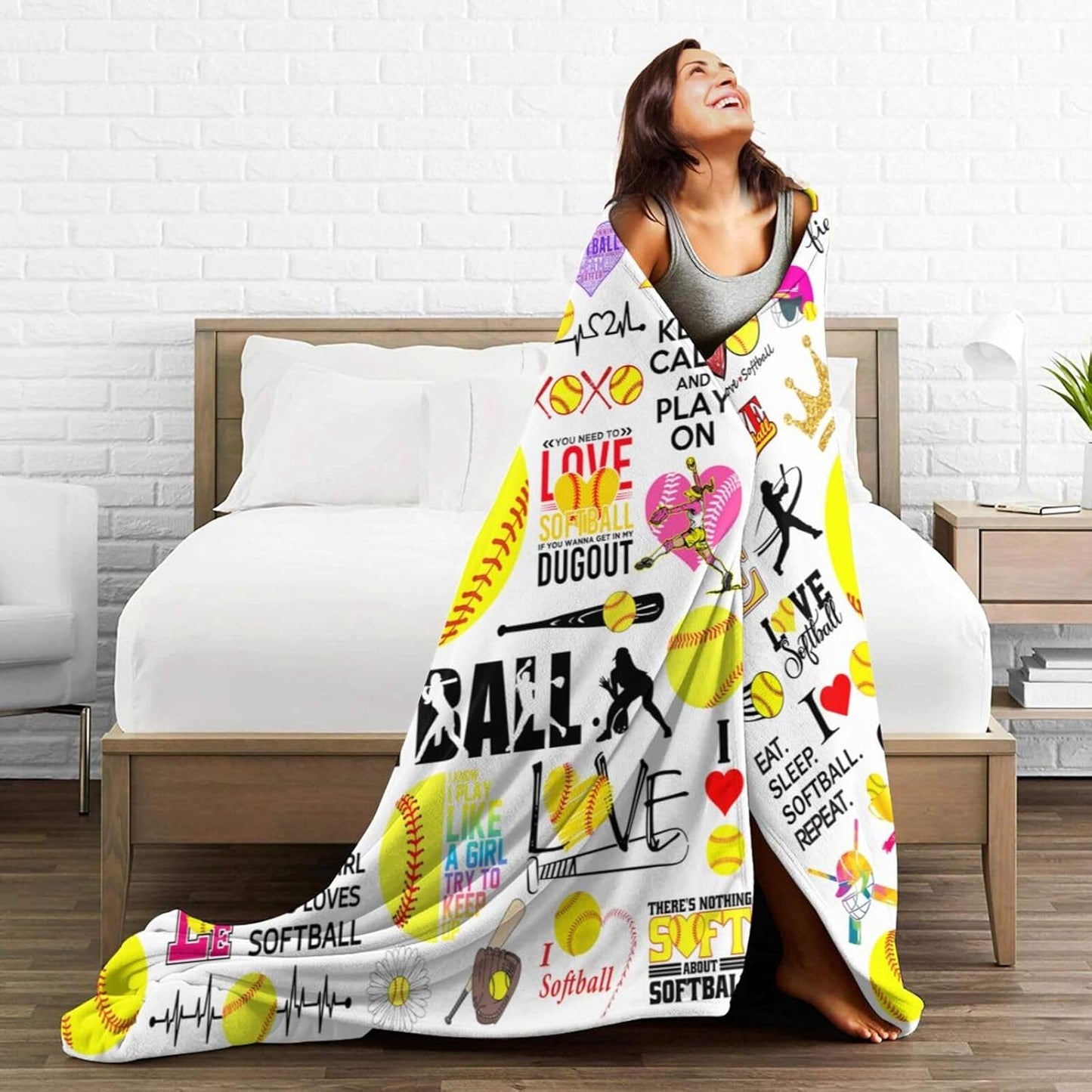 Softball Blanket Soft Cozy Flannel Softballs Throw Blankets Bedding Softball Lovers Merch Gifts for Boys Girls Women Adults Gifts 50"X40"
