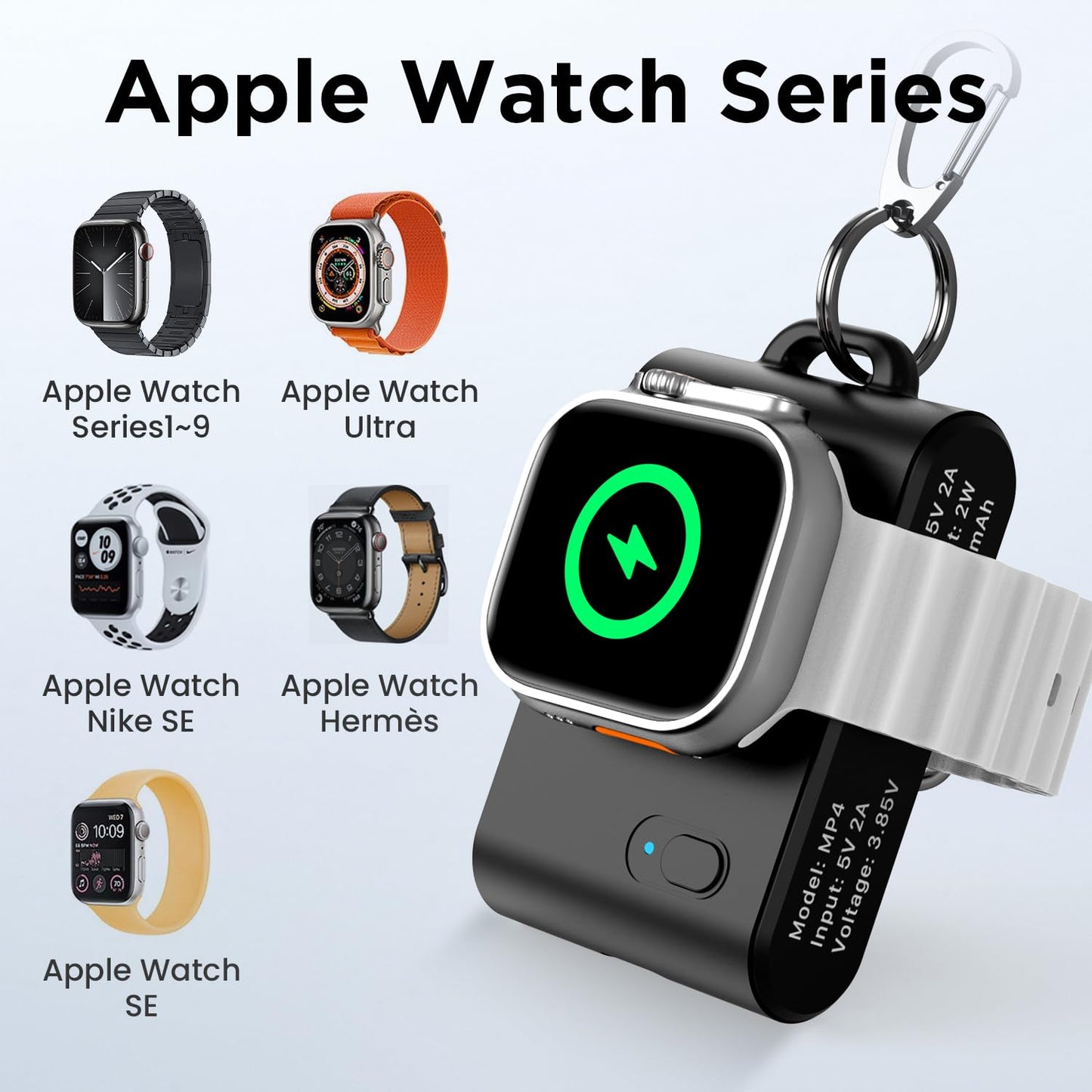 Huaeng (2-Pack Keychain Portable Wireless Magnetic Iwatch Charger, 2000Mah Mini Power Bank Travel Smart Watch Charger Power Pod