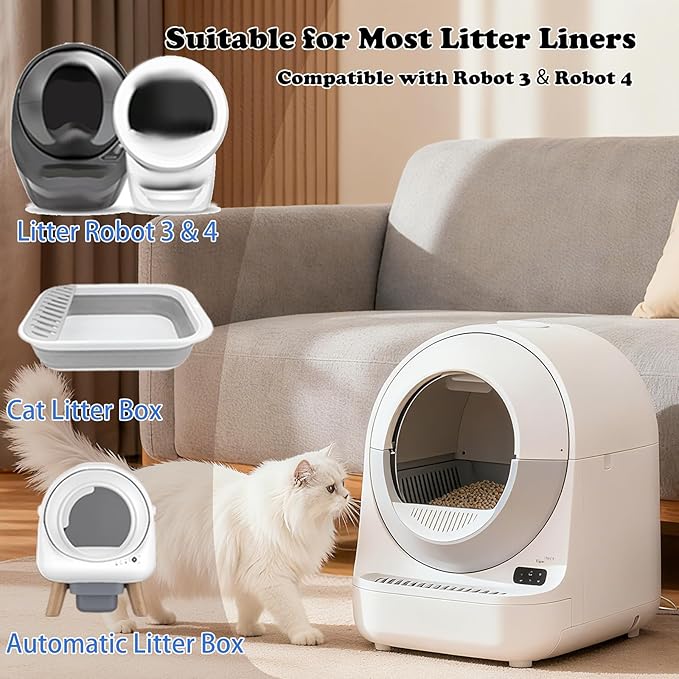 120 Pack Cat Litter Box Liners, 26.4" x 23.6" Automatic Litter Box Bags, 3MIL Extra Thick Leakproof Cat Litter Bags, Compatible with Litter Robot 3 & 4, 10-12 Gallon Heavy Duty Drawstring Waste Bags
