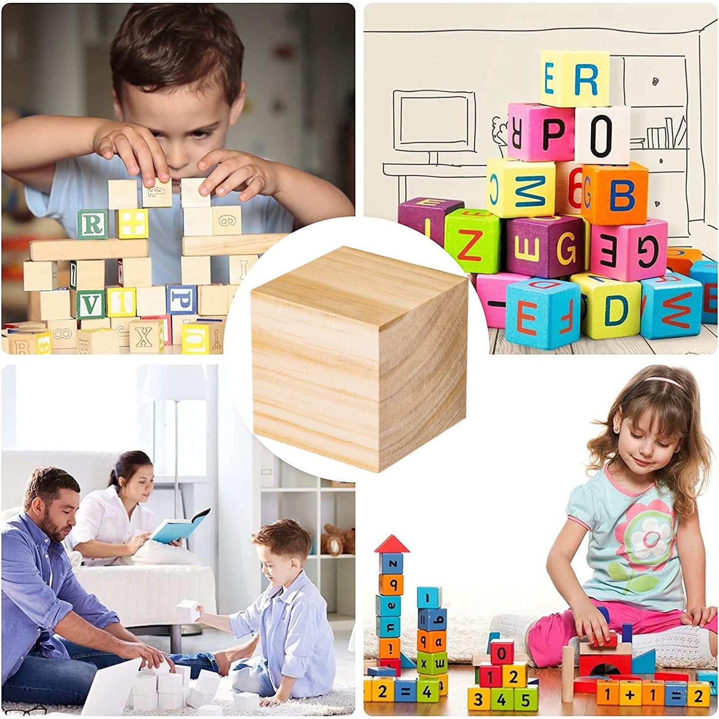 Wood Blocks for Crafts, Large Unfinished Wood Cubes, 3 Inch Natural Wooden Blocks, Pack of 2 Pine Square Blocks for Arts and Crafts and DIY Projects