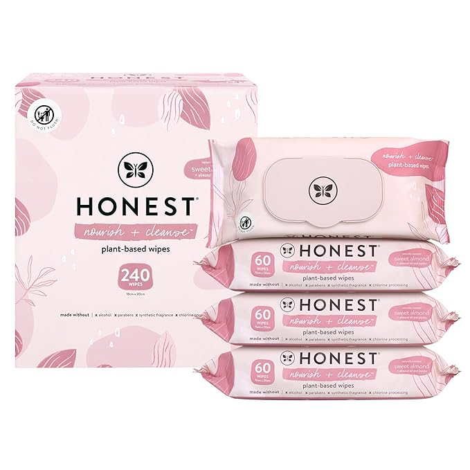 The Honest Company Nourish and Cleanse Naturally Scented Wipes Cleansing Multi-Tasking 99% Water Plant Based Hypoallergenic Sweet Almond 240 Count
