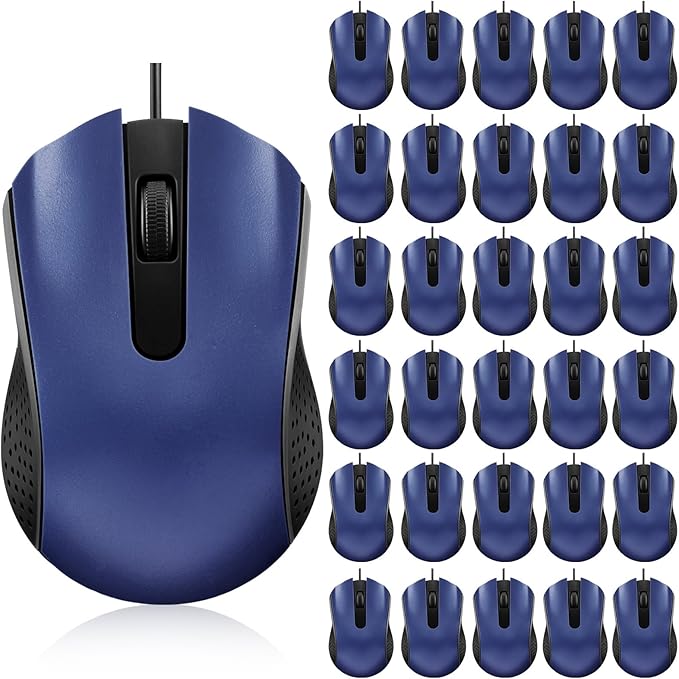 Bonuci 30 Pack USB Wired Mouse 3 Button Corded Computer Mice Bulk USB Mouse for PC Desktop, Laptop, Office, School, Classroom Use(Blue)