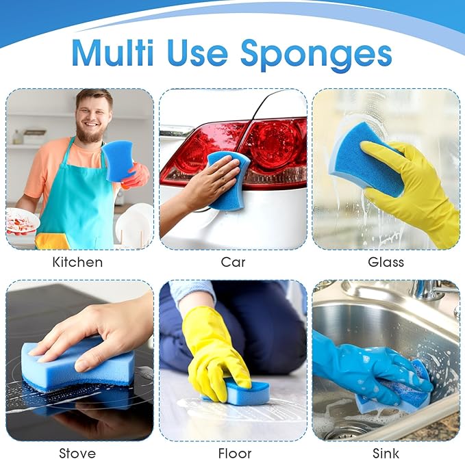 Tioncy 120 Pcs Individually Wrapped Non-Scratch Scrub Sponges Bulk Dual-Sided Dishwashing Sponge Dish Scrubber for Kitchen, Restaurant, Washing Dishes, Home Cleaning, Pots, Pans, Car, Bike