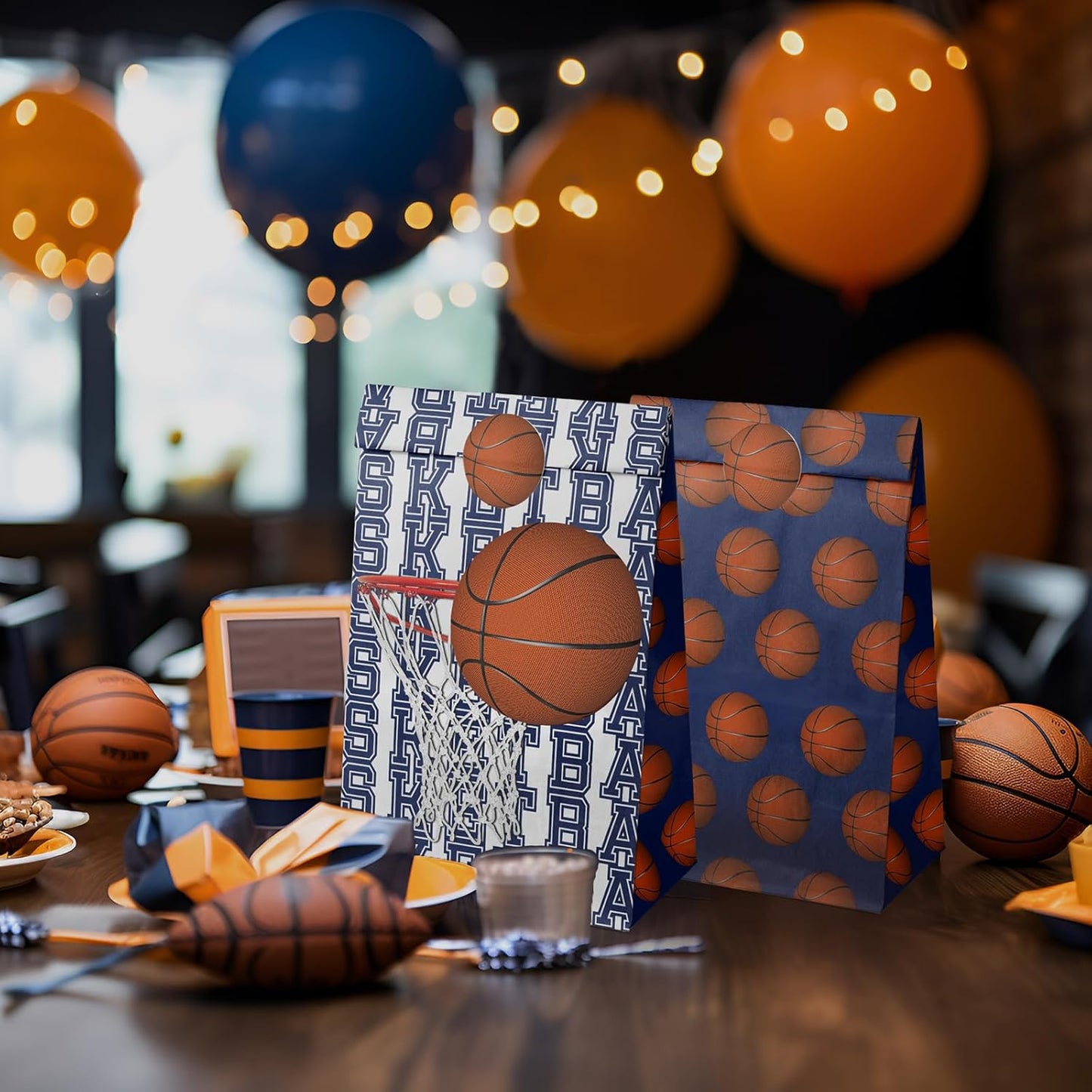 Basketball Party Favor Bags – 24 Pcs Basketball Gift Bags with 5 Designs, Paper Goodie Bags for Sports Theme Birthday Party Decorations and Supplies