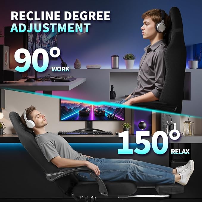 Gaming Chair, Big and Tall Gaming Chairs for Adults with Footrest and Lumbar Support, Comfortable Ergonomic Fabric Computer Chair 400 lbs, 360° Swivel, Height Adjustable Video Gamer Chair, Silla Gamer