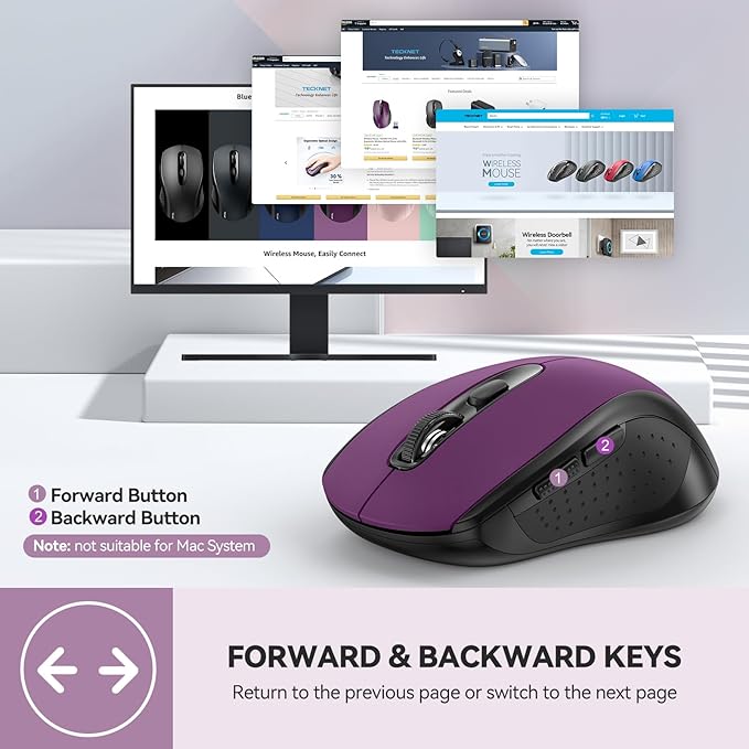 TECKNET Bluetooth Mouse, 4000DPI Wireless Mice for Laptop 2-in-1(BT 5.0/3.0+2.4Ghz) Computer Portable PC Mouse Wireless with USB Receiver for Mac (USB-A/C+Bluetooth, Purple)