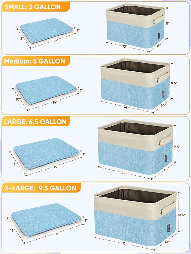 BALEINE 1 Pack Fabric Storage Bins for Shelves, Linen Storage Baskets for Organizing, Decorative Closet Bins for Clothes, Home (Skyblue, 14''x10''x8.5'')