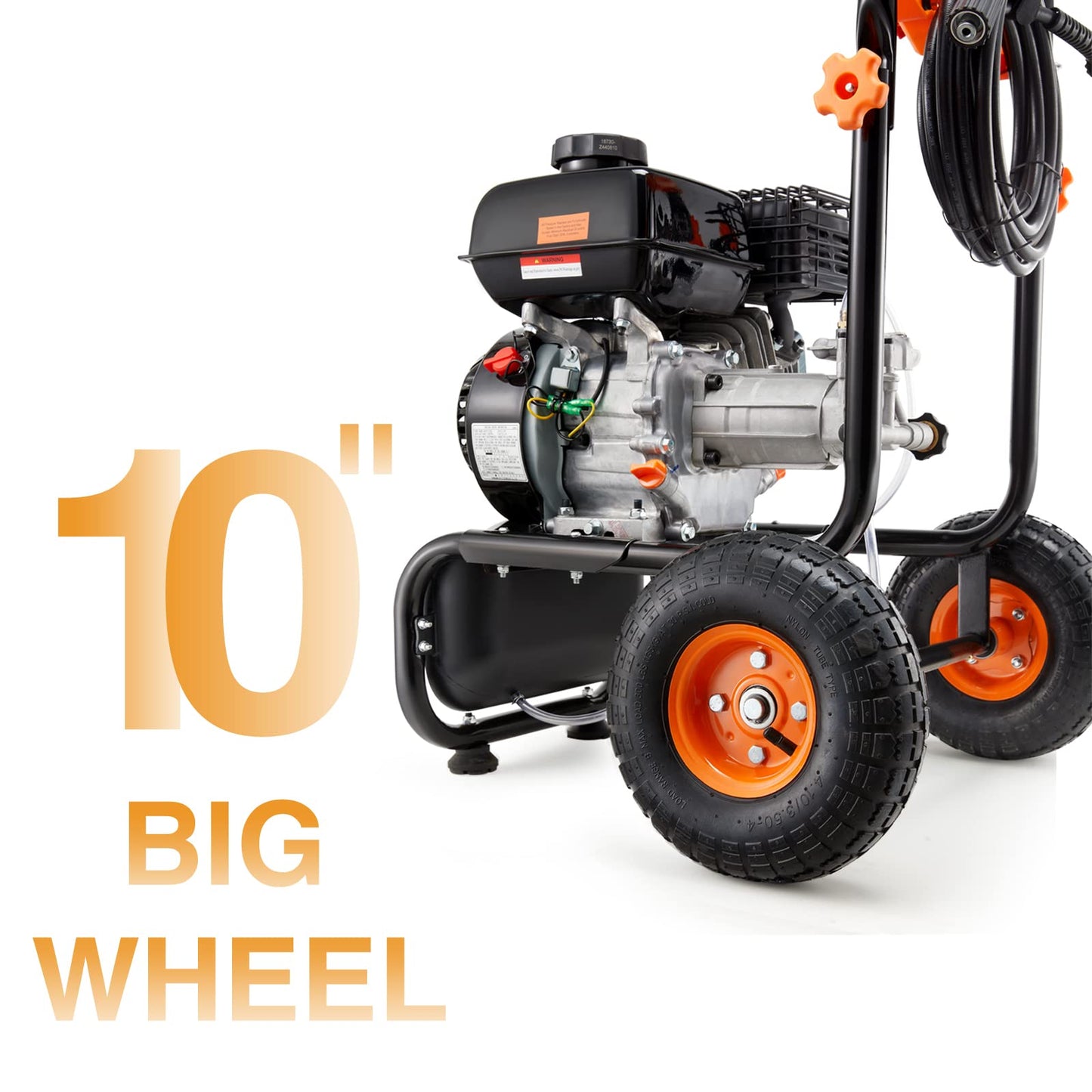 MUTAOMAY 3500PSI Gas Pressure Washer, 2.3GPM Gas Powered High Pressure Washer with 209CC Engine, 4 Adjustable Nozzles, 25 ft High Pressure Hose for Cleaning Walls, Terraces, Vehicles, Gardens (Orange)