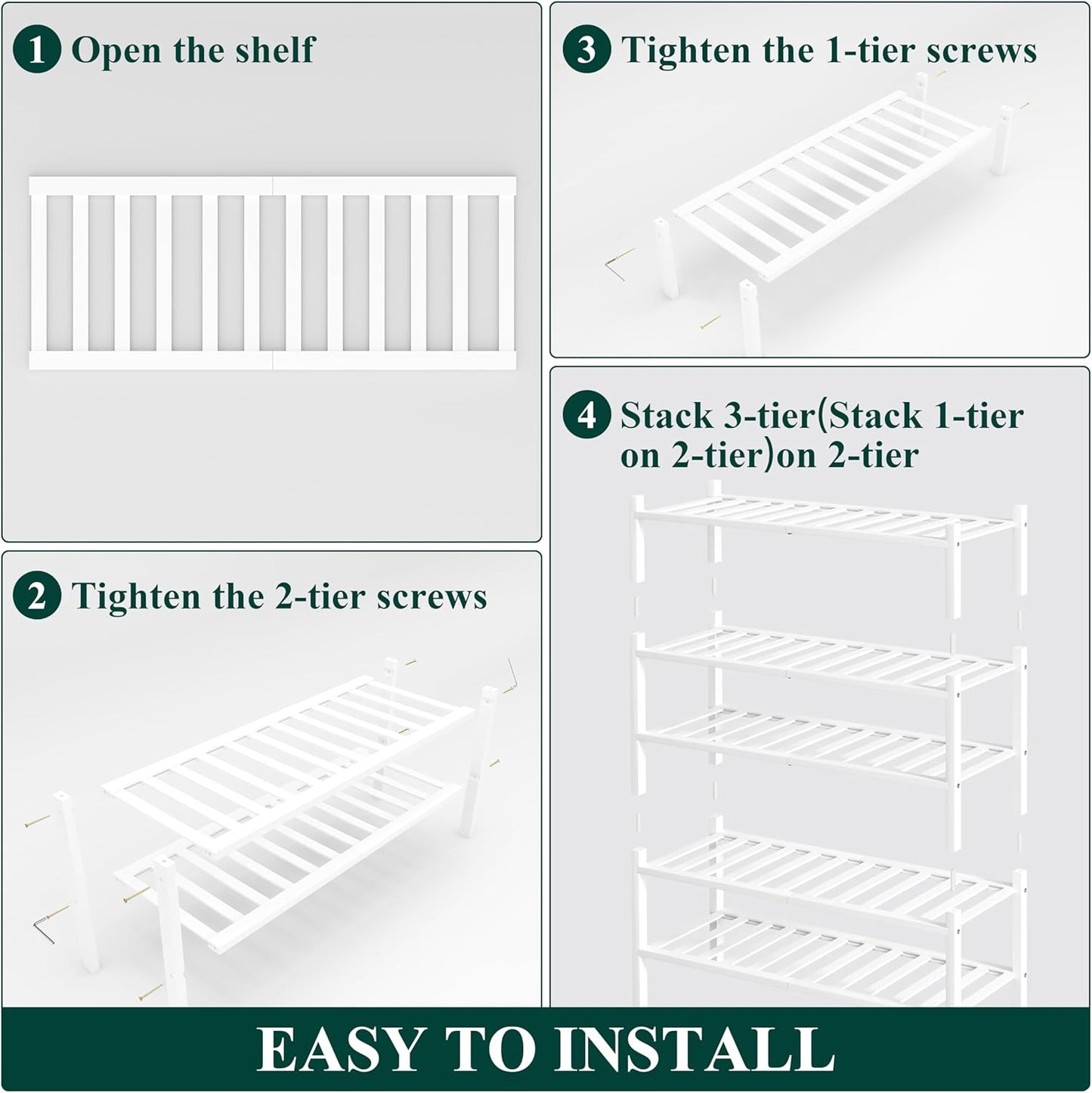 Smiry Shoe Rack, 5 Tier Thick Bamboo Shoe Organizer, Stackable Free Standing Wooden Shoe Storage Shelf for Closet, Entryway, Front Door Entrance, White